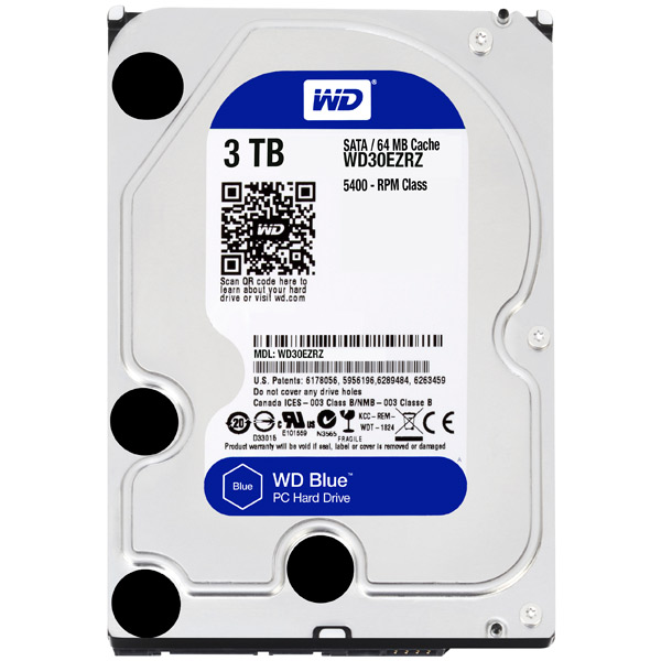 Western Digital HDD SATA - III WD Blue, WD30EZRZ, Жесткий диск 3ТБ, 3.5, 5400об/мин, 64Мб